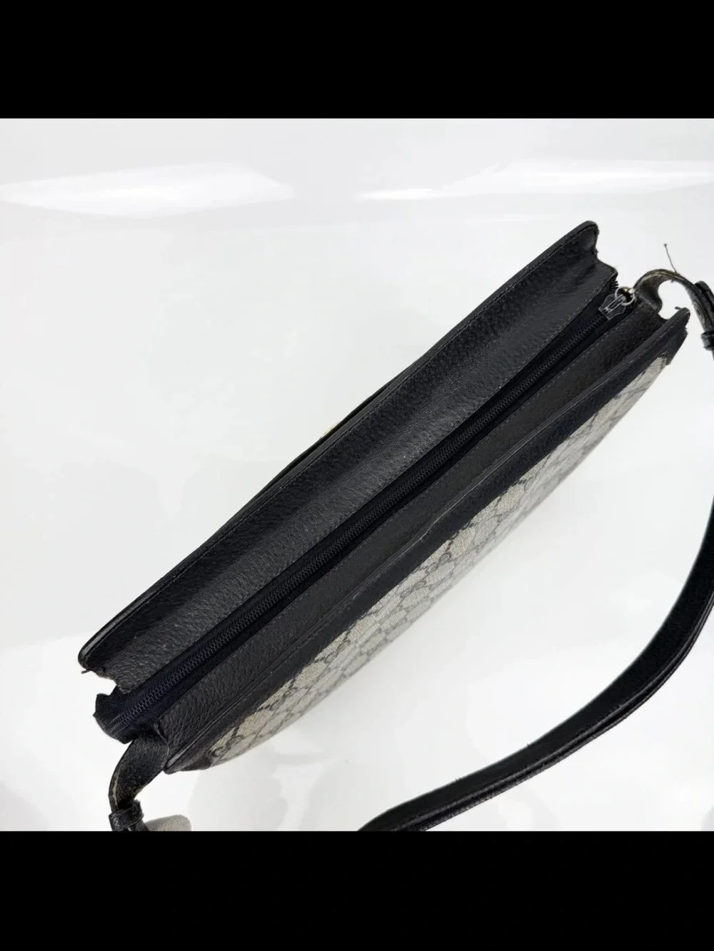 Gucci Beige GG Canvas Crossbody with Navy & Red Stripe
